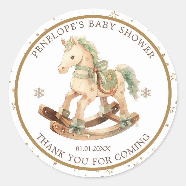 Rocking Horse Baby Shower Thank You Classic Round Sticker (Front)