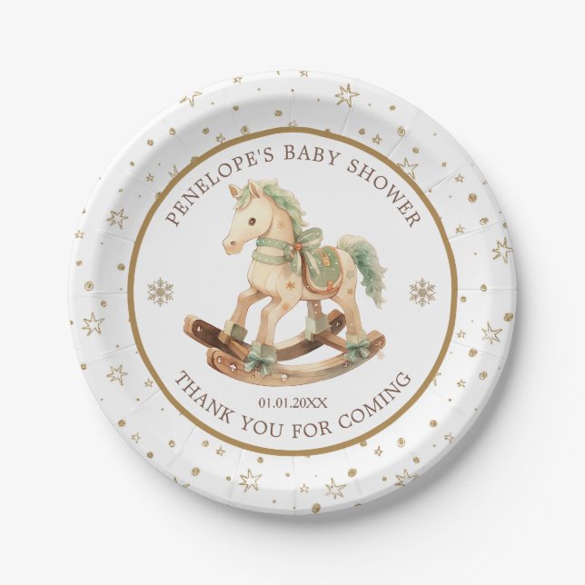 Rocking Horse Baby Shower Thank You Paper Plate (Front)