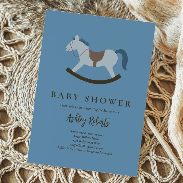 Rocking Horse Blue Baby Shower Invitation (Creator Uploaded)