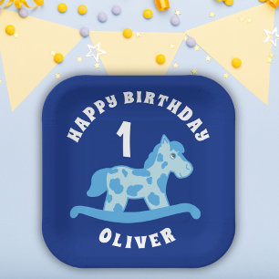 Rocking Horse Blue Boy Birthday Party Paper Plate