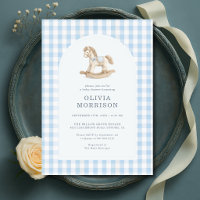 Rocking Horse Blue Gingham Baby Shower