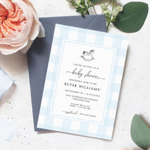 Rocking Horse Blue Gingham Baby Shower Invitation