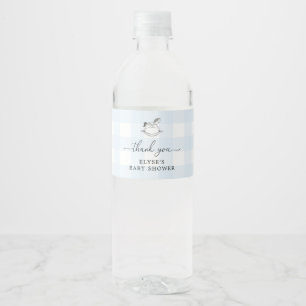 Rocking Horse Blue Gingham Favour Water Bottle Label