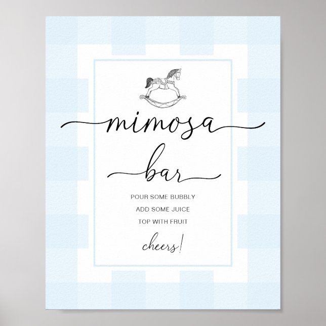 Rocking Horse Blue Gingham Mimosa Bar Sign (Front)