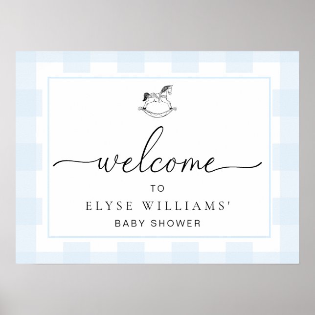 Rocking Horse Blue Gingham Welcome Poster (Front)
