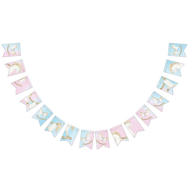 Rocking Horse Blue Pink Gender Neutral Baby Shower Bunting (All)