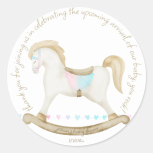 Rocking Horse Blue Pink Gender Neutral Baby Shower Classic Round Sticker