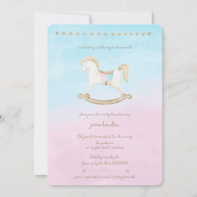Rocking Horse Blue Pink Gender Neutral Baby Shower Invitation (Front)