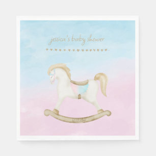 Rocking Horse Blue Pink Gender Neutral Baby Shower Napkin