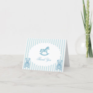 Rocking Horse Blue Preppy Baby Shower Thank You Card