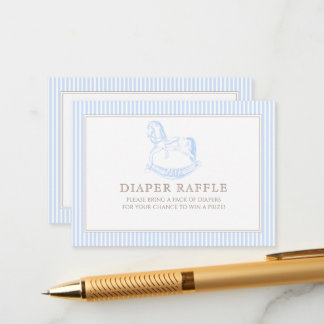 Rocking Horse Blue Toile De Jouy Diaper Raffle Enclosure Card