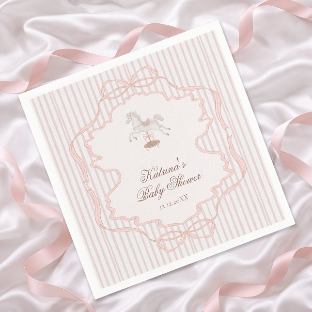 Rocking Horse Blush Pink Girl Baby Shower Napkin (Creator Uploaded)