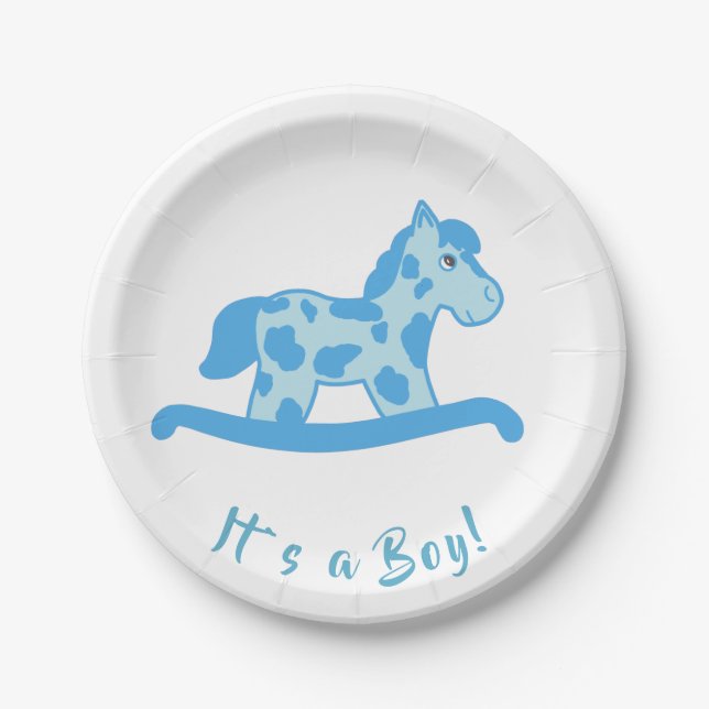 Rocking Horse Boy Baby Shower It`s a Boy Paper Plate (Front)