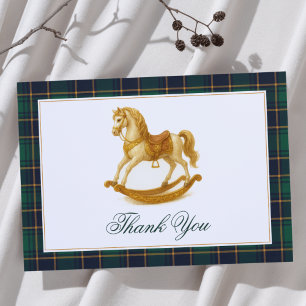 Rocking Horse Elegant Plaid Baby Shower Thank You Card