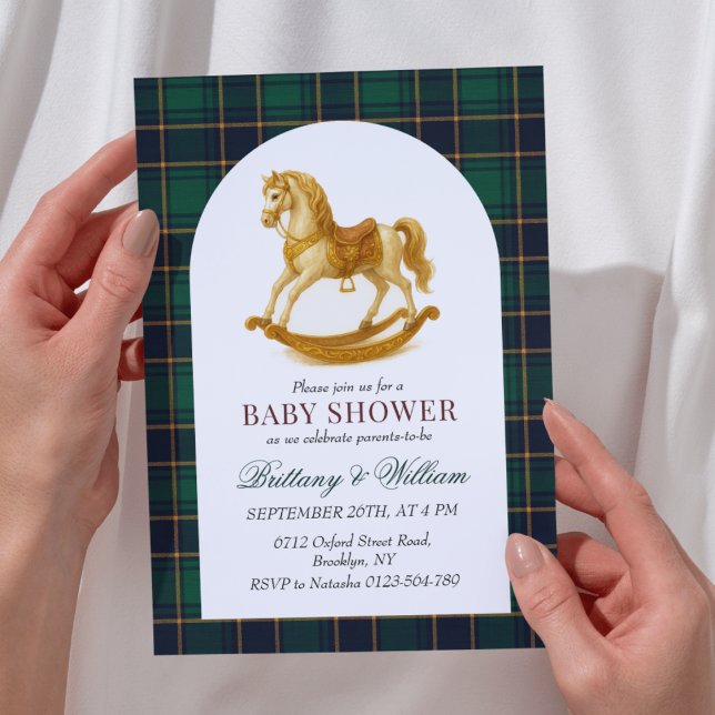 Rocking Horse Green Plaid Baby Shower  Invitation (Creator Uploaded)