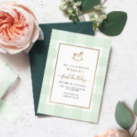 Rocking Horse Mint Gingham Birthday Foil Invite