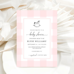 Rocking Horse Pink Gingham Baby Shower Invitation