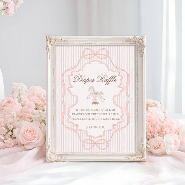 Rocking Horse Pink Girl Baby Shower Diaper Raffle Poster (Creator Uploaded)