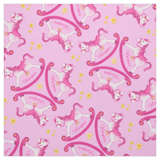 Rocking horse pink girls name harper nursery fabric (Swatch)