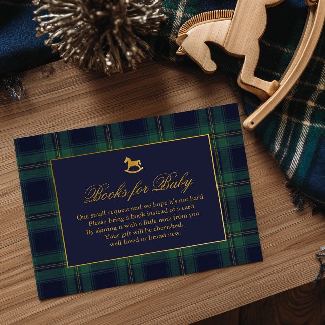 Rocking Horse Plaid Baby Shower Books for Baby Enclosure Card (Creator Uploaded)