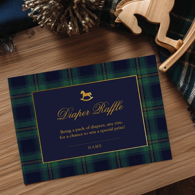 Rocking Horse Plaid Baby Shower Diaper Raffle Enclosure Card (Creator Uploaded)