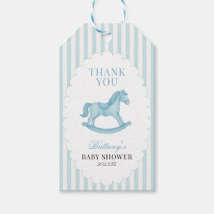 Rocking Horse Preppy Bear Blue Baby Shower Gift Tags