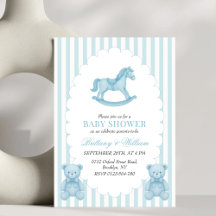 Rocking Horse Preppy Bear Blue Baby Shower 