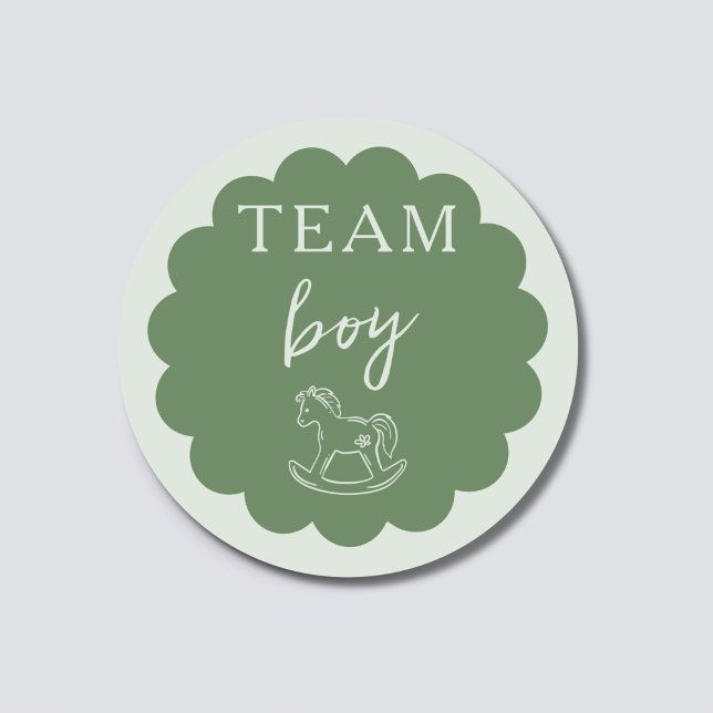 Rocking Horse Sage Green Team Boy Gender Reveal Classic Round Sticker (Creator Uploaded)
