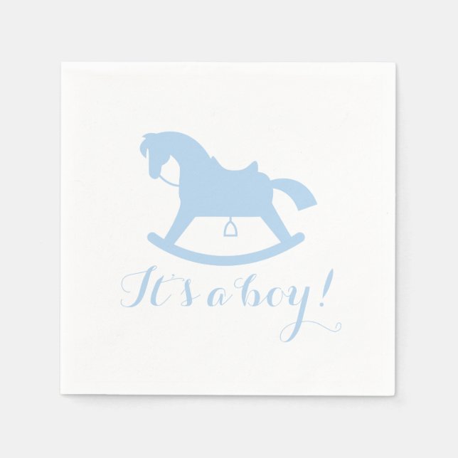 Rocking Horse Silhouette Baby Shower Napkins Blue (Front)