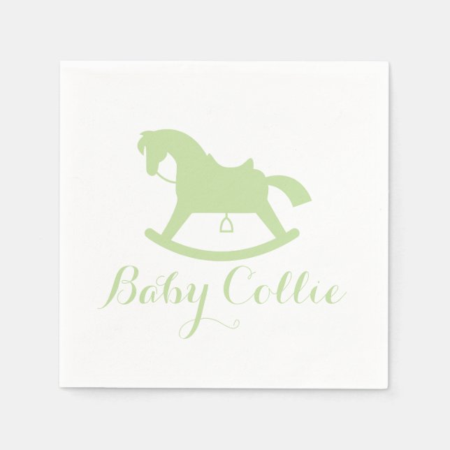 Rocking Horse Silhouette Baby Shower Napkins Green (Front)