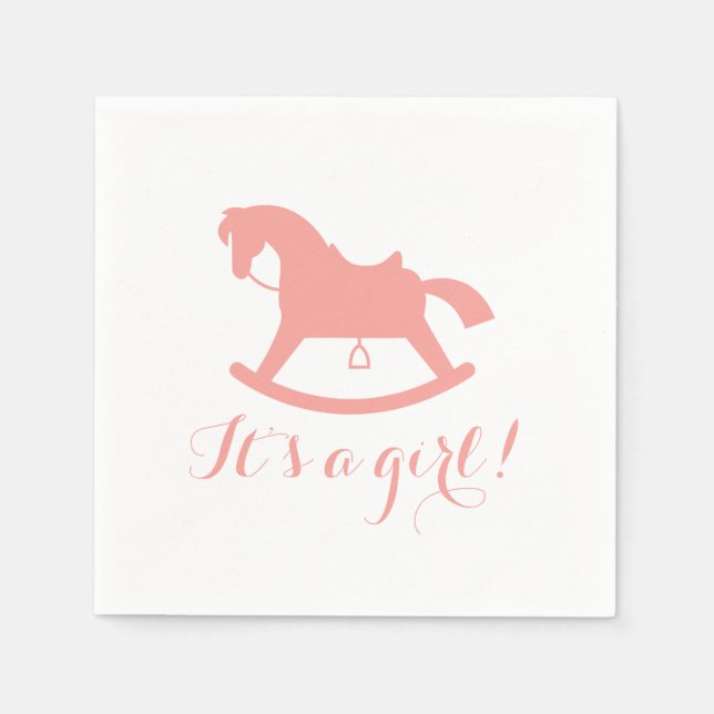 Rocking Horse Silhouette Baby Shower Napkins Pink (Front)