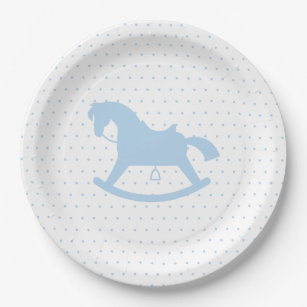 Rocking Horse Silhouette Baby Shower Plate Blue