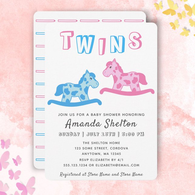 Rocking Horse Twins Baby Shower Invitation Card (Creator Uploaded)