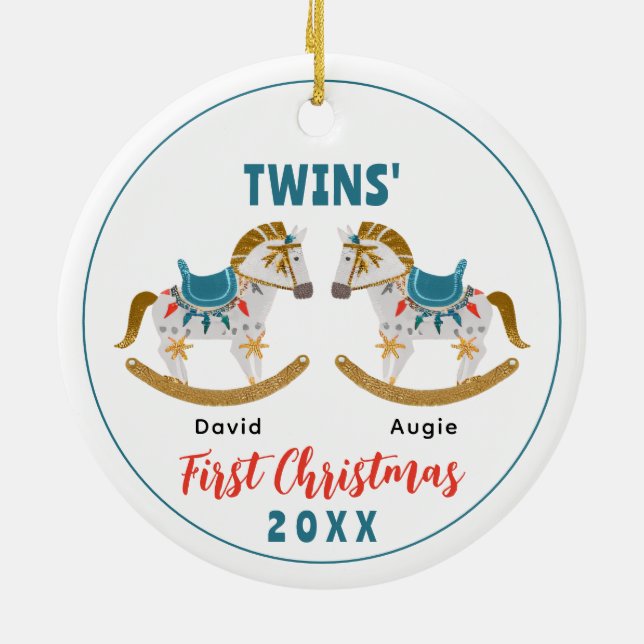 Rocking Horse Twins' First Christmas Ceramic Tree Decoration (Back)