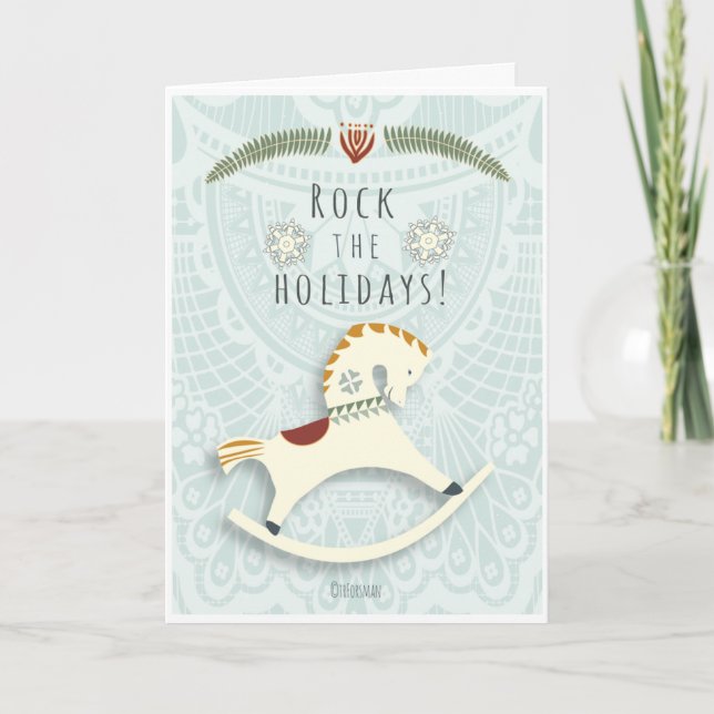 Rocking horse v2 Christmas "Rock the holidays" Holiday Card (Front)