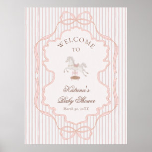 Rocking Horse Vintage Pink Baby Shower Welcome Poster