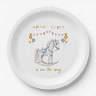 Rocking horse with bunting flags paper plate