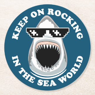 Rocking In The Sea World - Shark Lovers Quote Round Paper Coaster