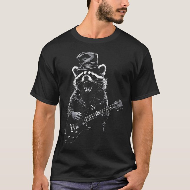 Rocking Racoon Playing Guitar Funny s T-Shirt (Front)