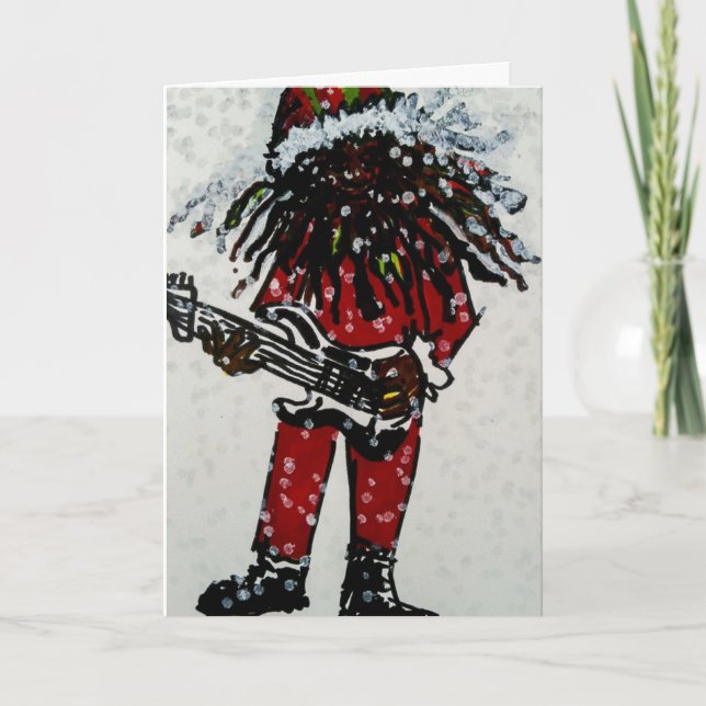 Rocking Rasta Claus Holiday Card (Front)