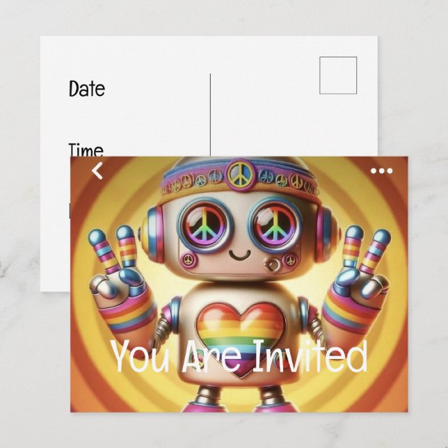Rocking Retro Robot  Invitation Postcard (Front/Back)