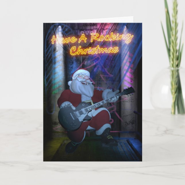 Rocking Santa Christmas Card - Guitar (Front)