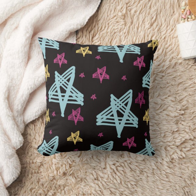 Rocking Stars Pink Blue Black  Cushion (Blanket)