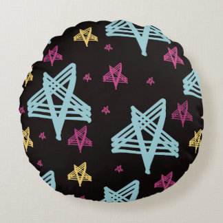 Rocking Stars Pink Blue Black  Round Cushion