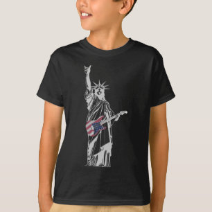 Rocking Statue Of Liberty 4th Of July Guitar T-Shirt