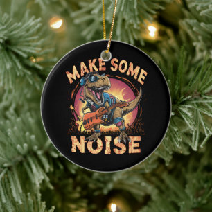 Rocking T-Rex Dinosaur Concert Art Ceramic Tree Decoration