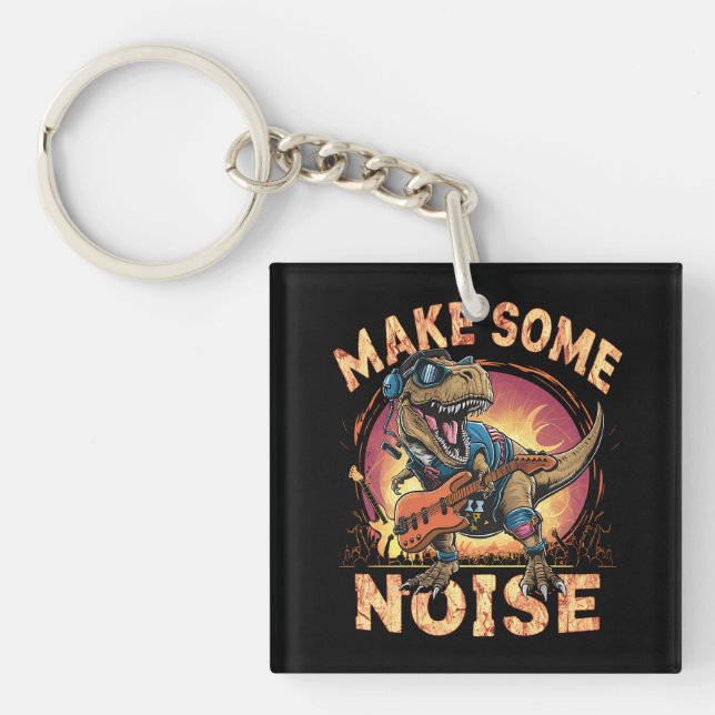Rocking T-Rex Dinosaur Concert Art Key Ring (Front)