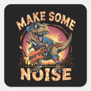 Rocking T-Rex Dinosaur Concert Art Square Sticker
