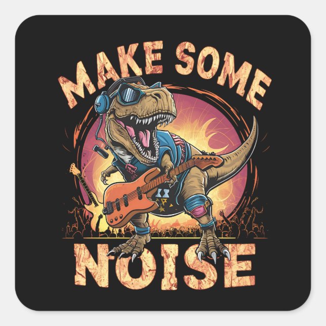 Rocking T-Rex Dinosaur Concert Art Square Sticker (Front)