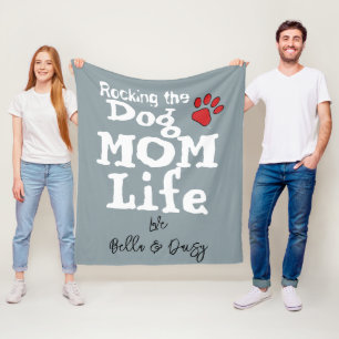 Rocking The Dog Mum Life DOG NAME Paw Print Fleece Blanket